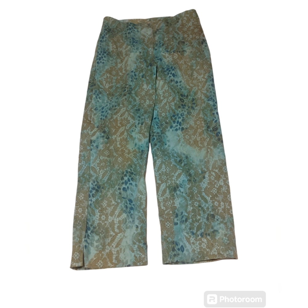Vintage Blue Floral Pants Cropped Laura G Cotton Made in USA